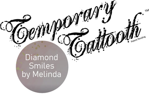 An image with the Temporary Tattooth logo and Diamonds by Melinda that will link to an individuals site that can apply temporary tattooths, also known as temporary tooth tattoos.