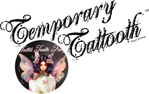 A Temporary Tattooth Logo with a Tattdtoothfairy logo.  This is a location that applies tooth tattoos and temporary tattooth products.