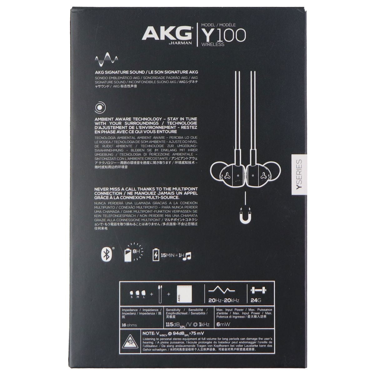 AKG Y100 Wireless Bluetooth Earbuds - Black (US Version) Headphones Samsung    - Simple Cell Bulk Wholesale Pricing - USA Seller