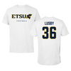 East Tennessee State University Football White Tee  - #36 Cannon Lusby