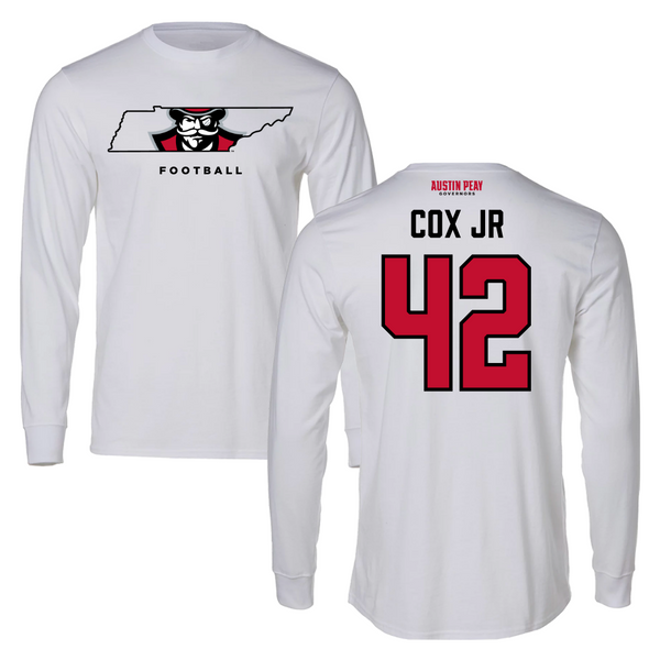 Austin Peay State University Football Red Tee - #42 TJ Cox Jr