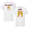 University at Albany Football White Performance Tee - #14 Kevon Angry