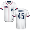 Stony Brook University White Pinstripe Baseball Jersey - #45 Erik Paulsen