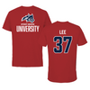 Stony Brook University Football Canvas Red Tee - #37 Nathan Lee