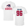 Stony Brook University Football White Performance Tee - #96 Franco Milano