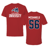 Stony Brook University Football Canvas Red Tee - #56 Aaron McDaniels