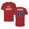 Stony Brook University Football Canvas Red Tee - #15 Christopher Arfanis