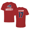 Stony Brook University Football Canvas Red Tee - #17 Jaidan Jackson