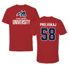 Stony Brook University Football Canvas Red Tee - #58 Ben Prelvukaj