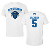 University of New Orleans Basketball White Performance Tee - #5 Tyson Jackson