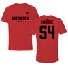 Austin Peay State University Football Red Tee - #54 Malachi Harris