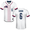 Stony Brook University White Pinstripe Baseball Jersey - #6 Chris Carson