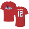 Saginaw Valley State University Football Red Tee - #12 Jamil Thomas