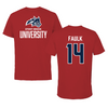 Stony Brook University Football Canvas Red Tee - #14 Rodney Faulk