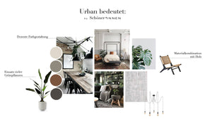 Urban Moodboard mit Möbeln und Dekoration