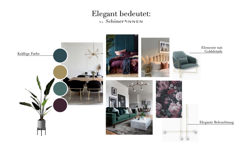 Elegant Moodboard mit Möbeln und Dekoration