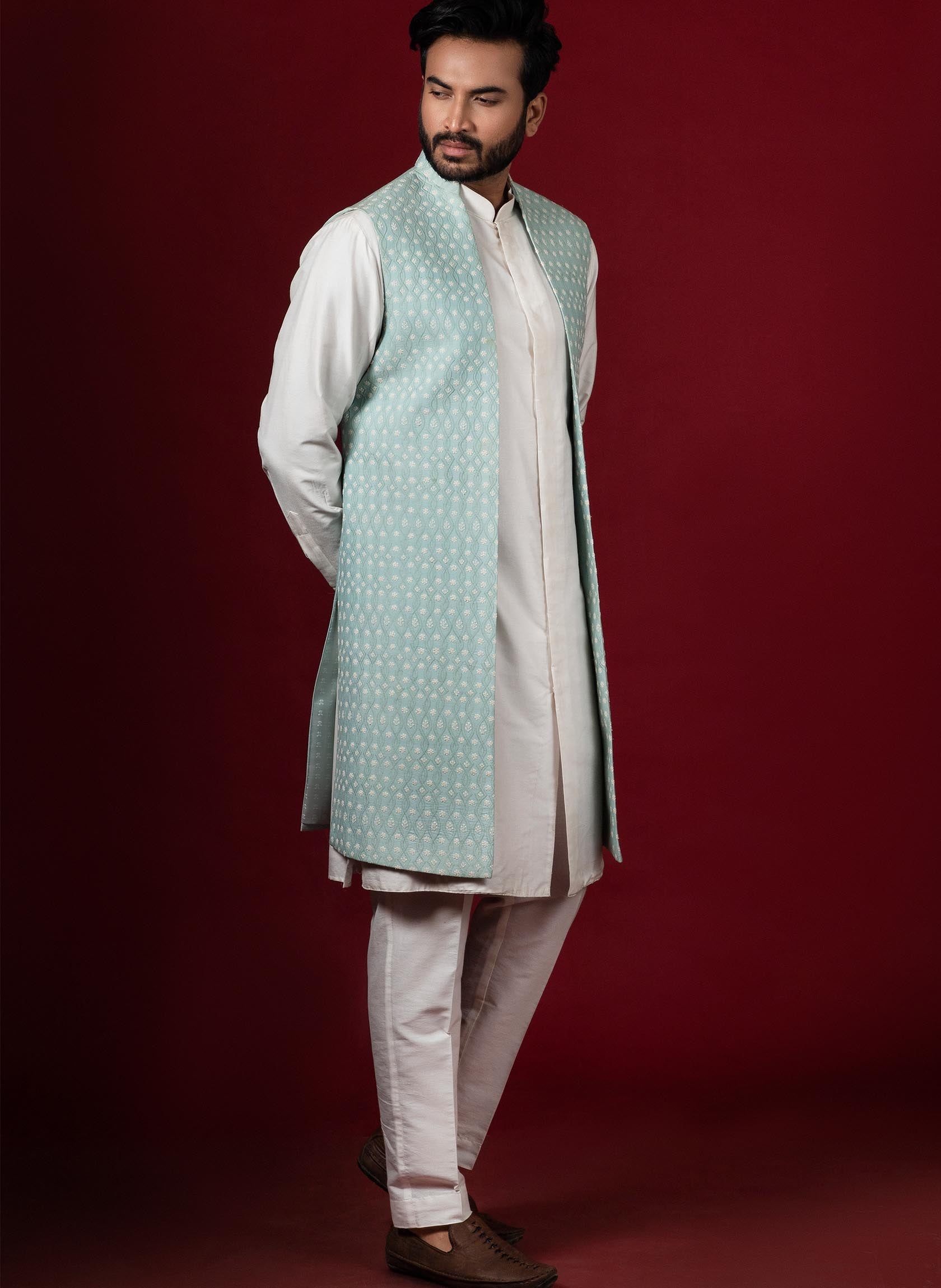 Royal Look White Kurta Pajama Black Jacket Online | Bagtesh Fashion