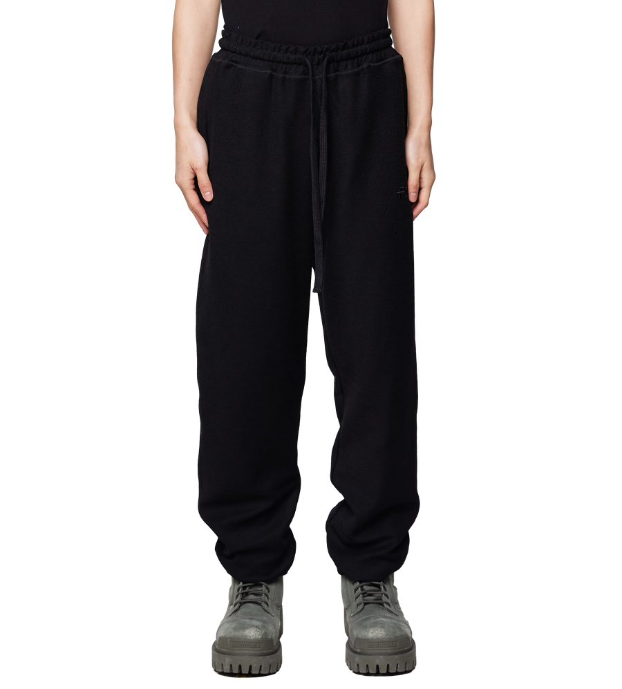 Wide Leg Cuffed Pants Logo Embroidery All Black – FOUR Amsterdam