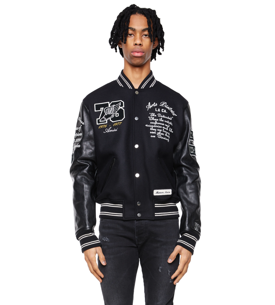 Leather Varsity Jacket All Black – FOUR Amsterdam