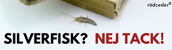 Hopeakala tartunnan saaneella kirjalla ja tekstillä "Silverfish? Ei kiitos"