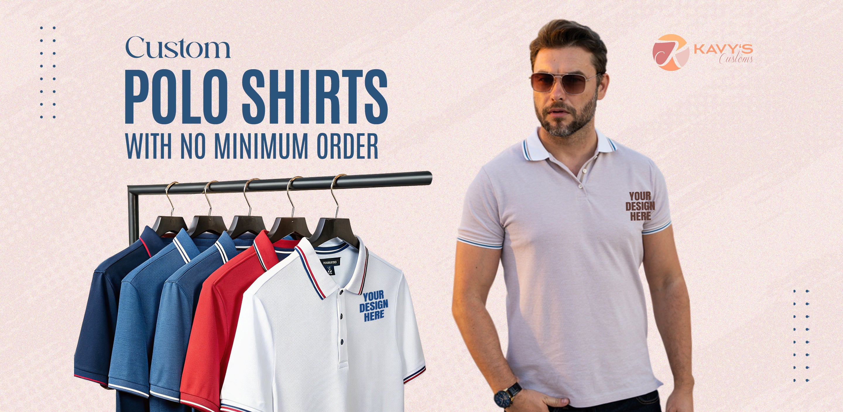 Custom polo shirts with no minimum order in various colors and styles