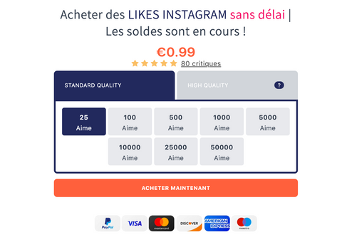 Choisissez la quantité de likes Instagram