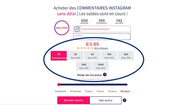 Achetez des commentaires Instagram