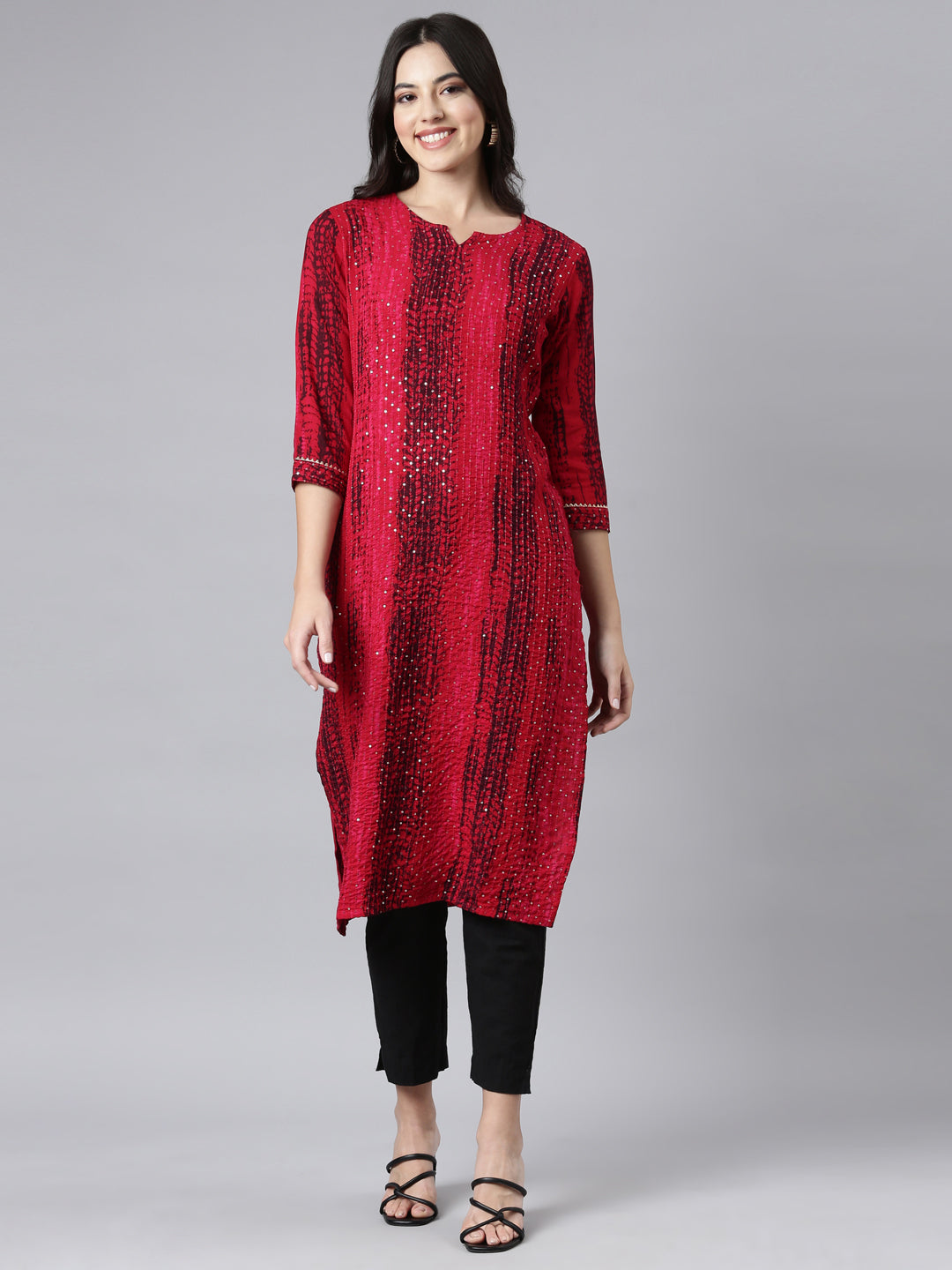 Neerus Women Beige & Red Printed A-Line Kurti - Absolutely Desi