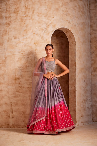 Lehenga Choli : Pink silk crepe flower printed party wear ...