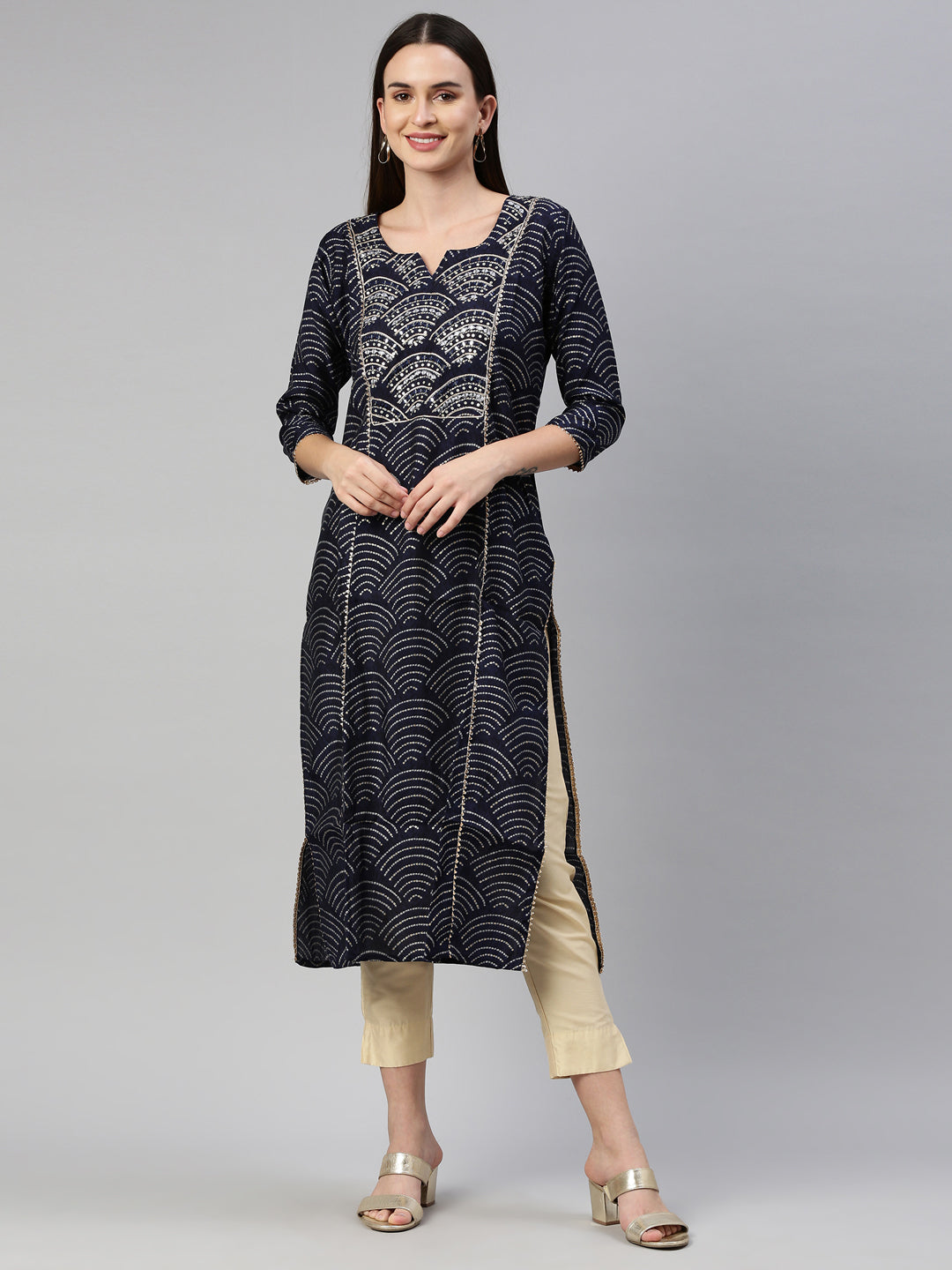 Neeru'S Navy Blue Color Santoon Fabric Kurta – neerus-india