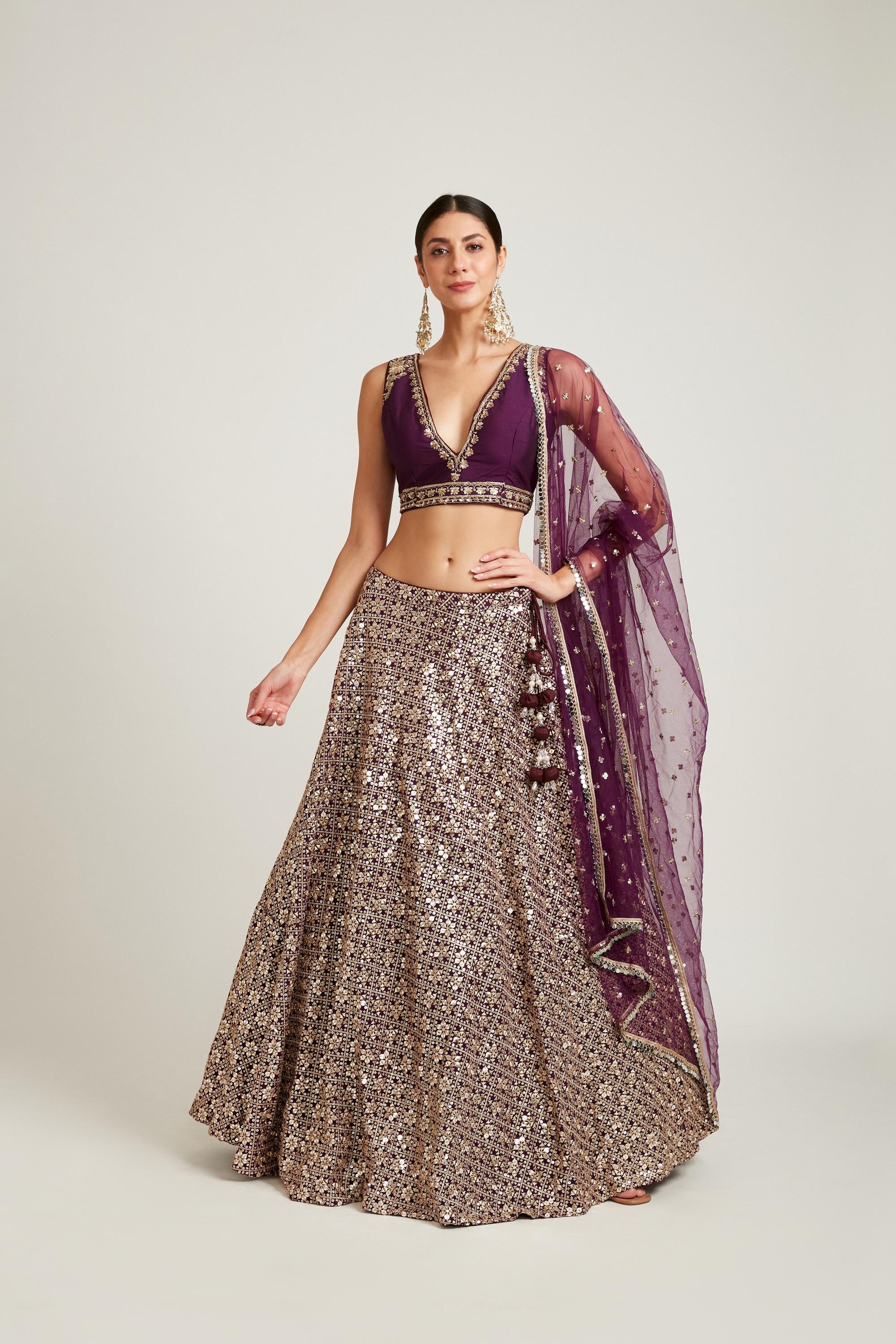 Buy NEERUS Gold Printed Silk Round Neck Women's Lehenga Choli Set |  Shoppers Stop