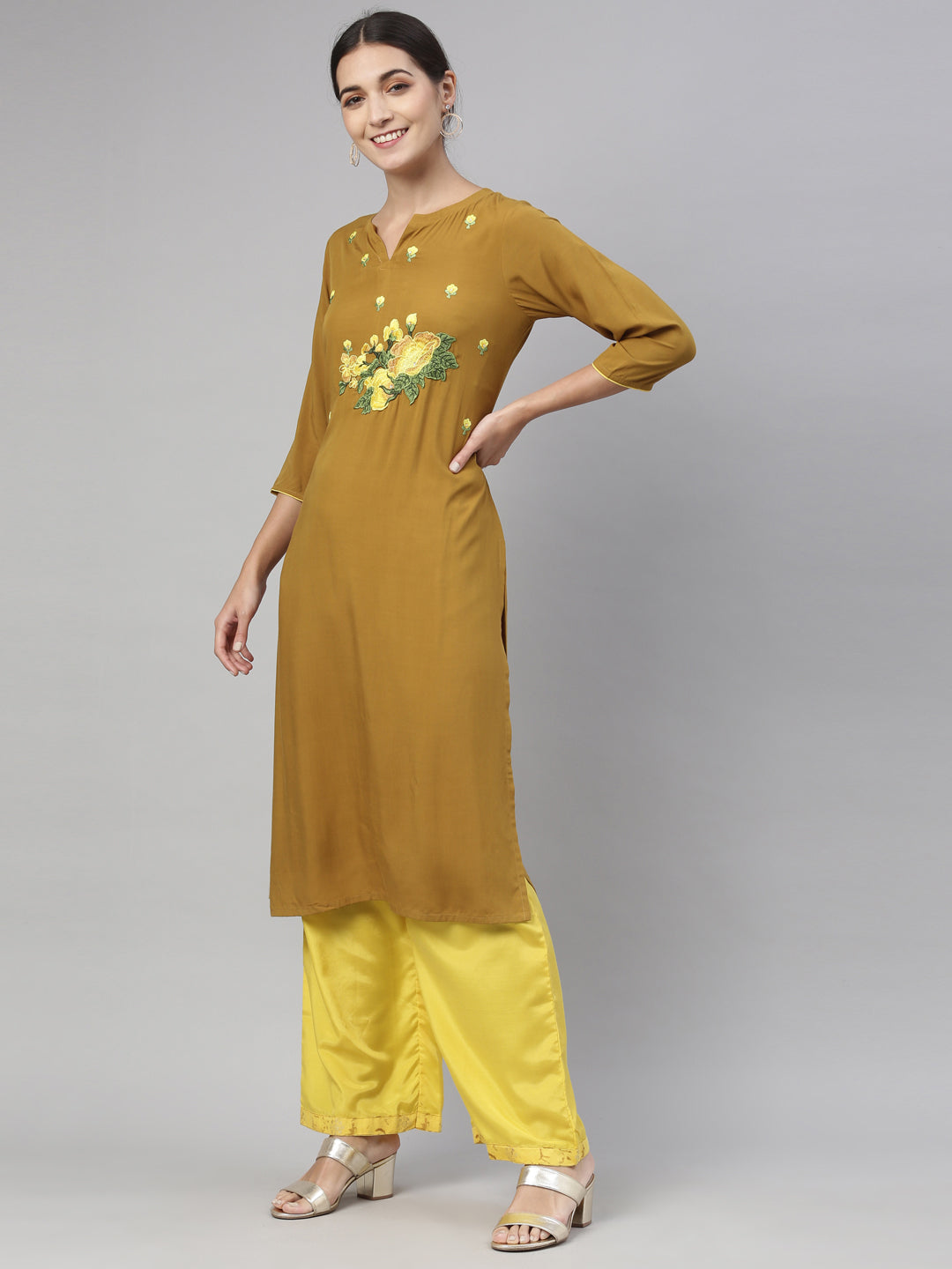 Neeru'S khaki color, rayon fabric kurta set