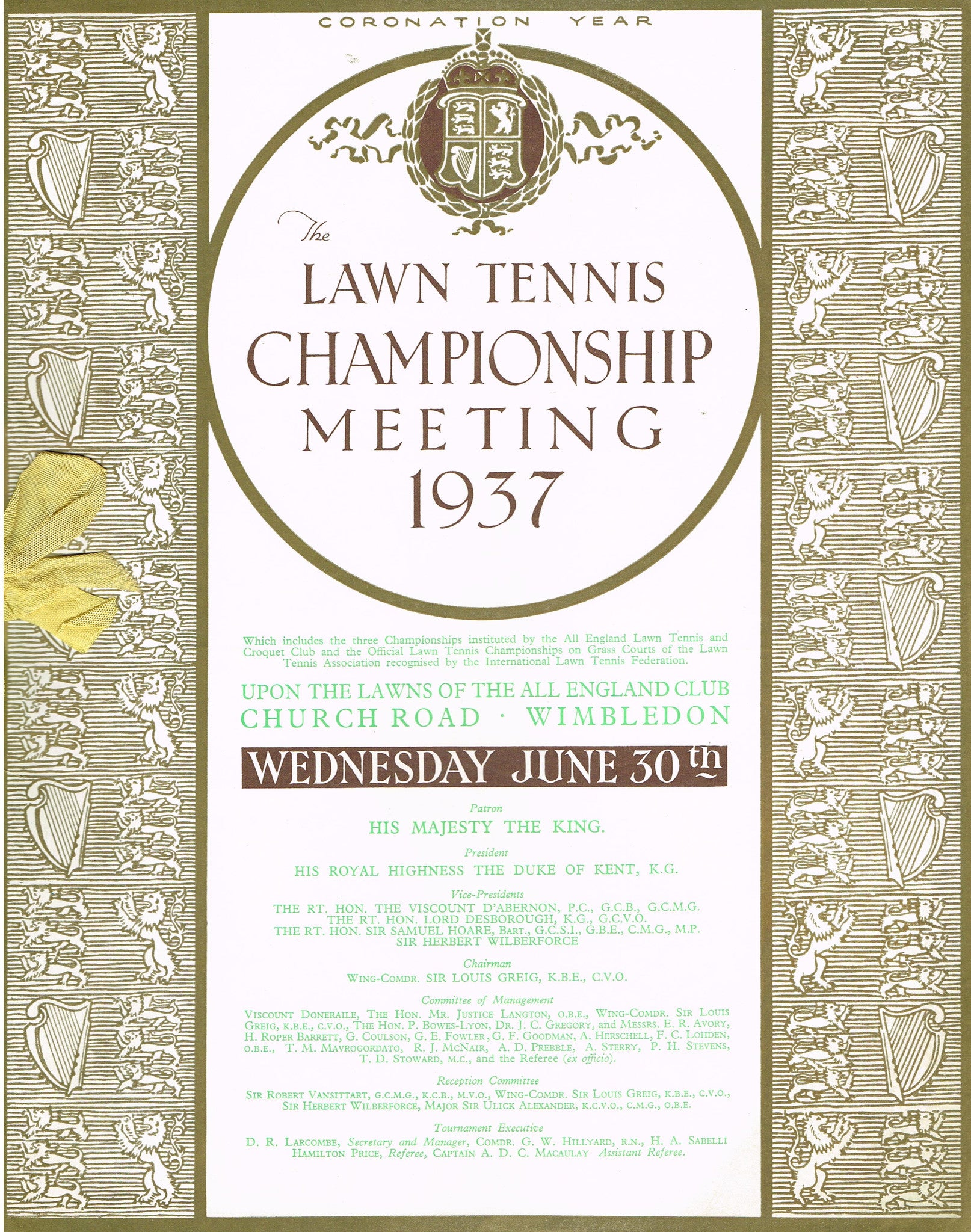1937 Wimbledon Programme Wednesday June 30th Tennis Gallery Wimbledon