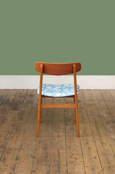 ON SALE// Teak Chair with Blue Patterned Seat - Forest London
