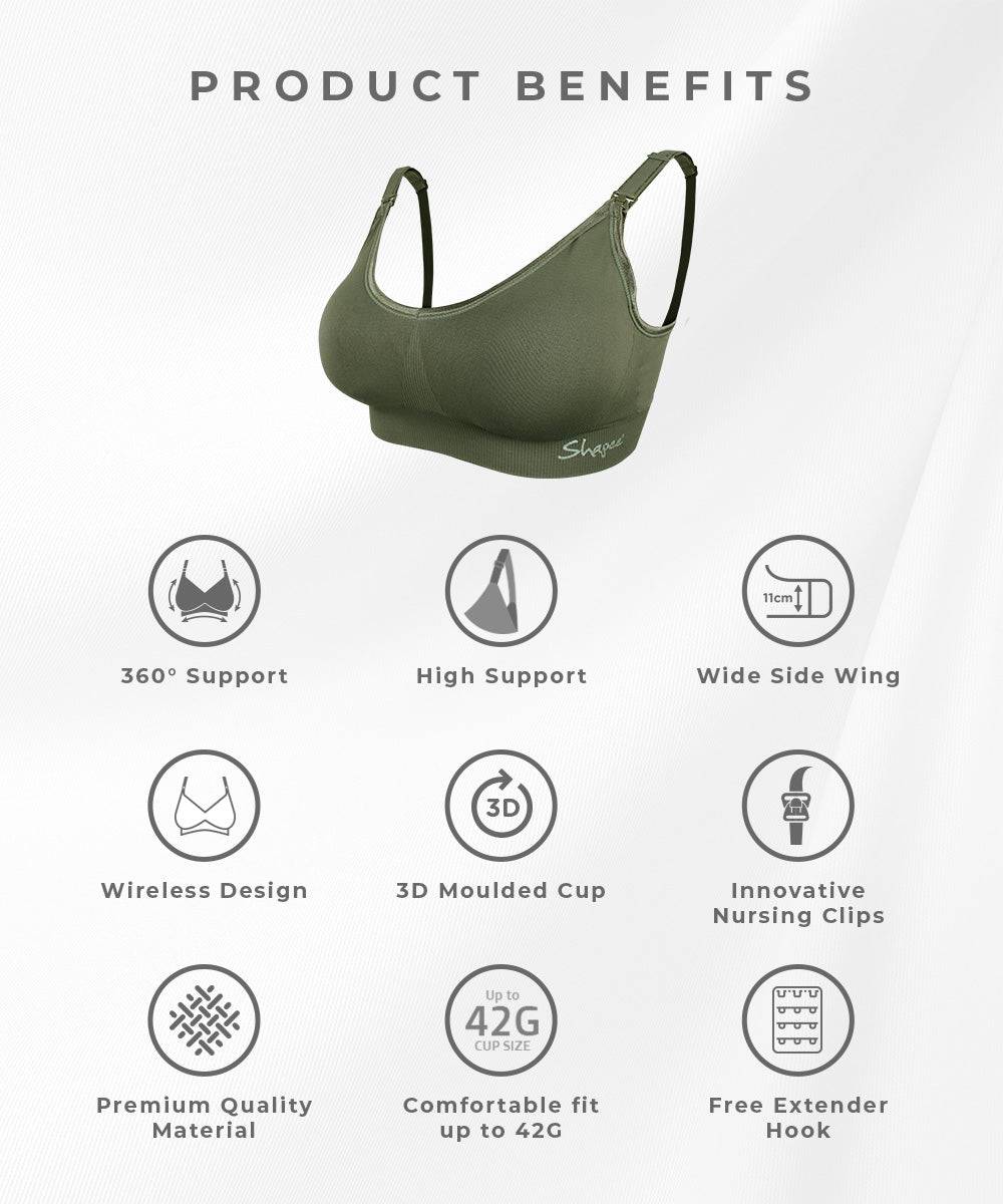 SHAPEE Luxe Nursing Bra Wide Side Wing Extra 360 Support Wireless 3D S –  OKIMIEMY