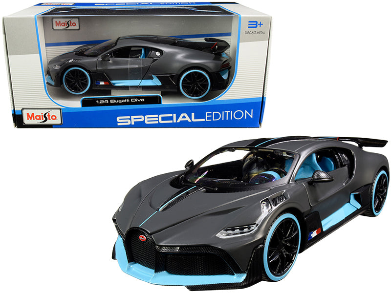 Bugatti Divo Satin Charcoal Gray with Carbon and Blue Accents