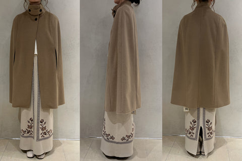 high neck wool cape coat