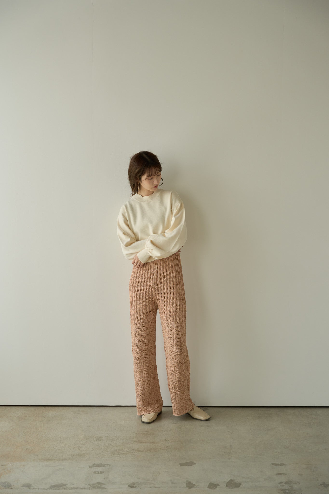 Eaphi big collar ami knit ベージュ-