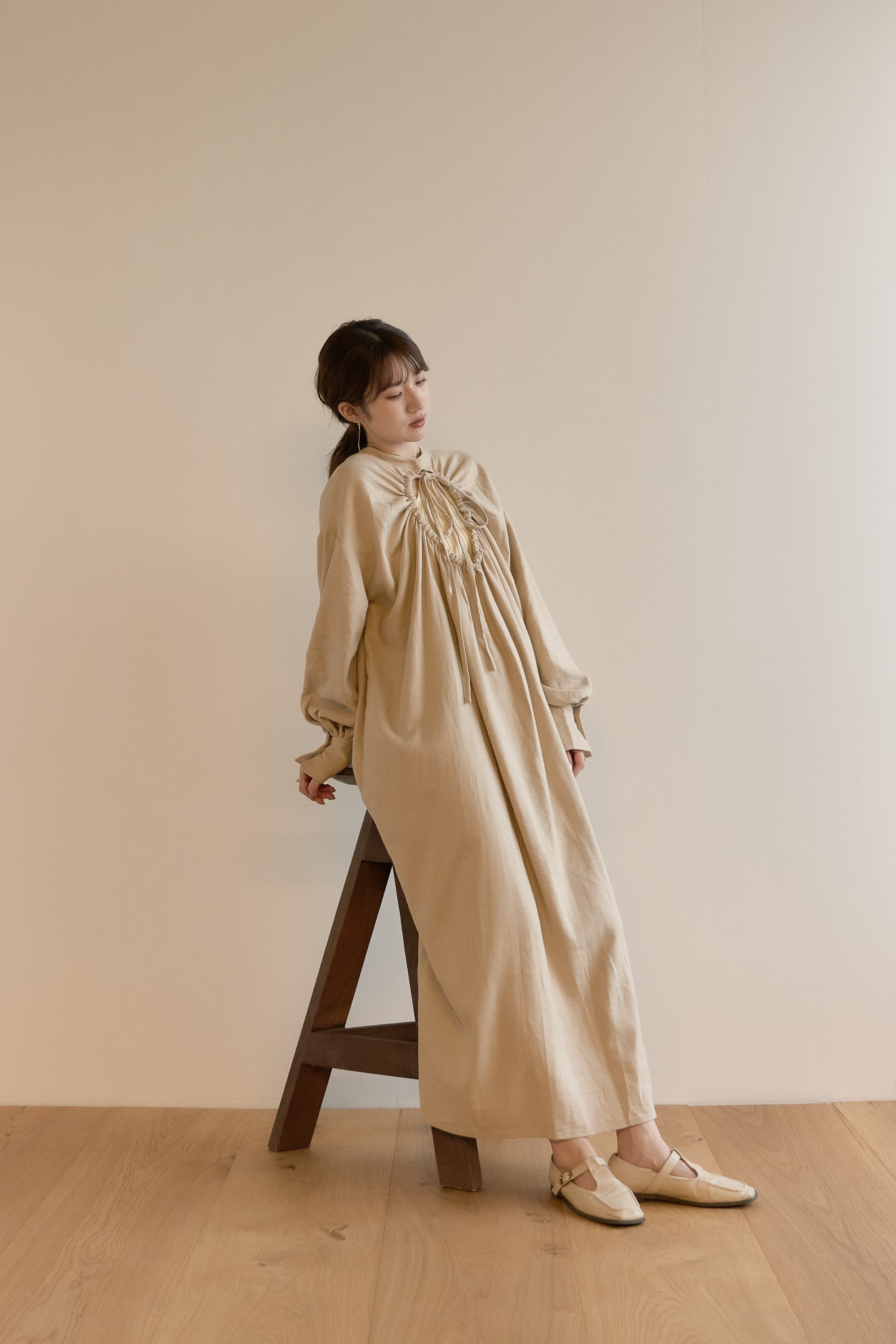 eaphi linen like back gather one-piece - ロングワンピース