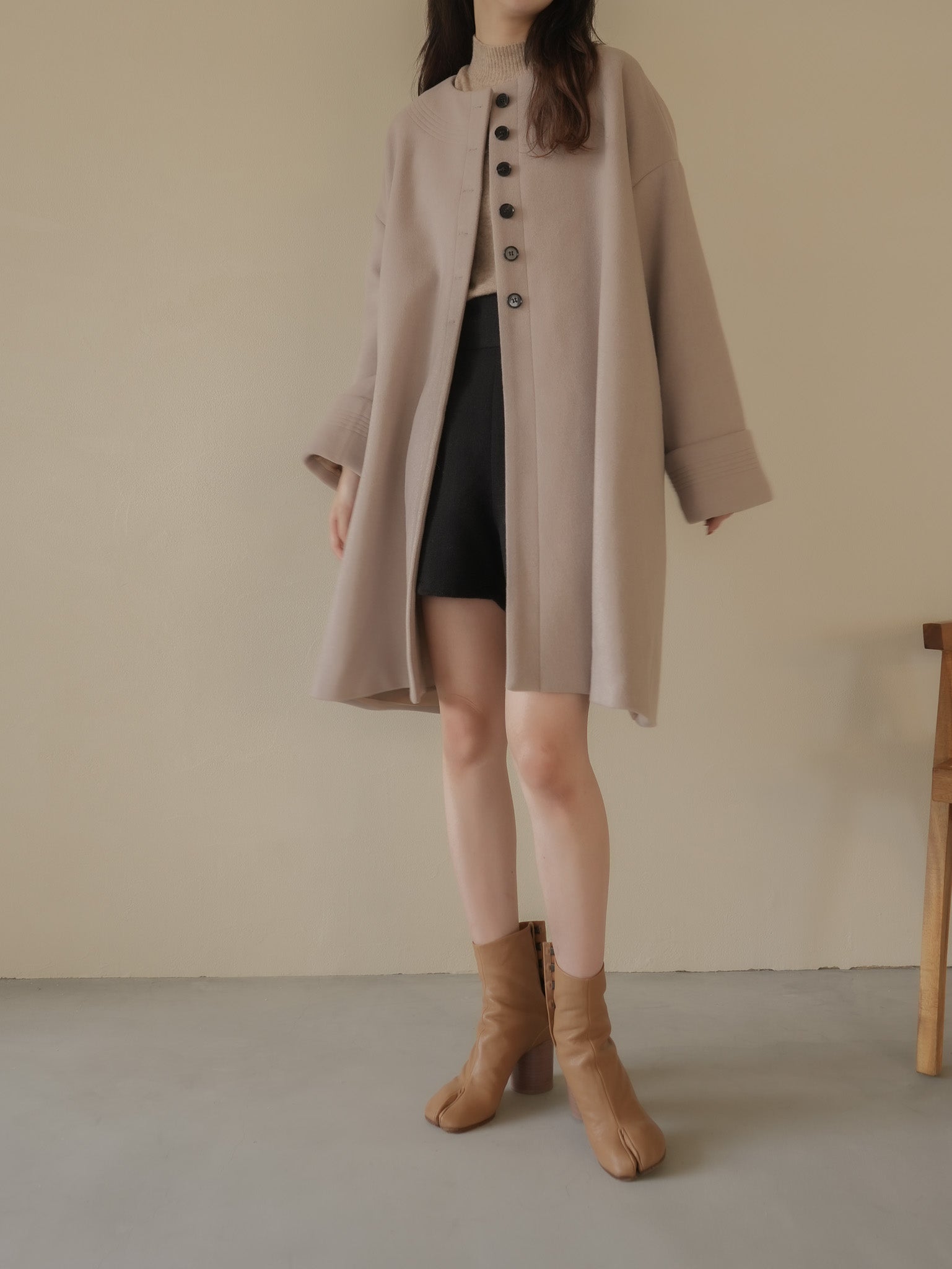 eaphi round collar stitch half coat ベージュ 日本未入荷 49.0%割引