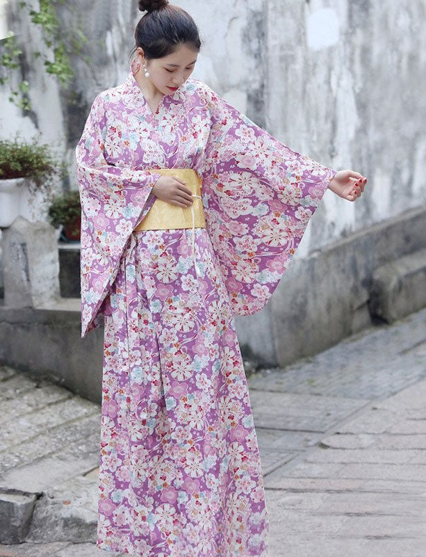 Kimono japones de flores moradas | Kimono - mi-kimono