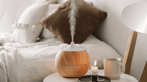 scented candle in relaxing bedroom