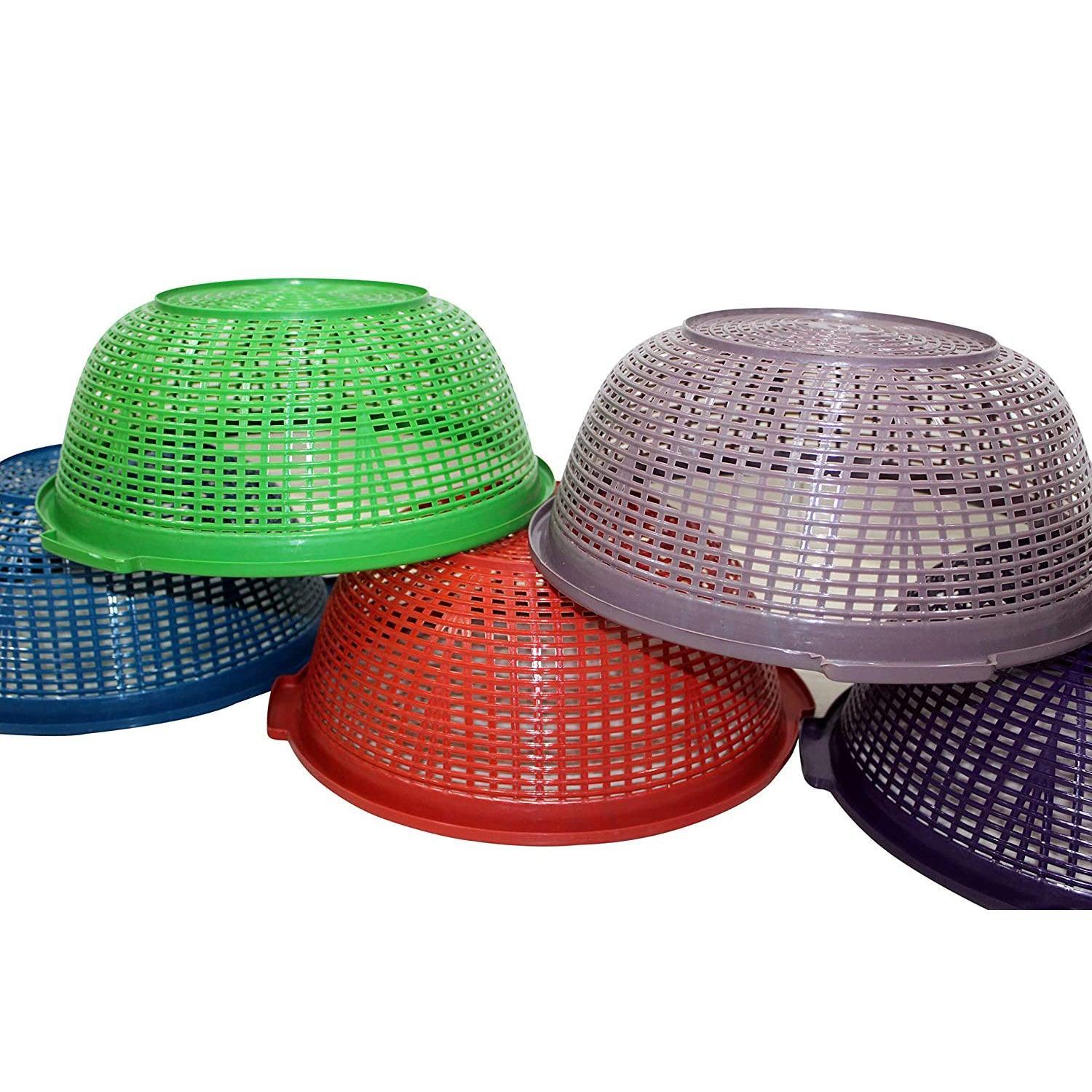 BPA Free Plastic Round Lightweight Fruit and Vegetable Storage Basket (Assorted, Pack of 03)
