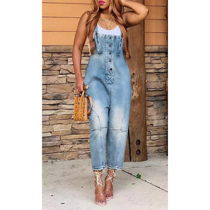 Jumpsuits One Piece Women Suspender Denim Long Pants Straight Rompers Summer Loose High Waist Jumpsuit Overalls Jeans - Euniques Boutique 