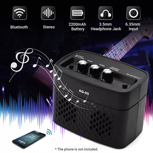 Amplifier Guitar Điện Mini Aroma AG-05 kết nối bluetooth