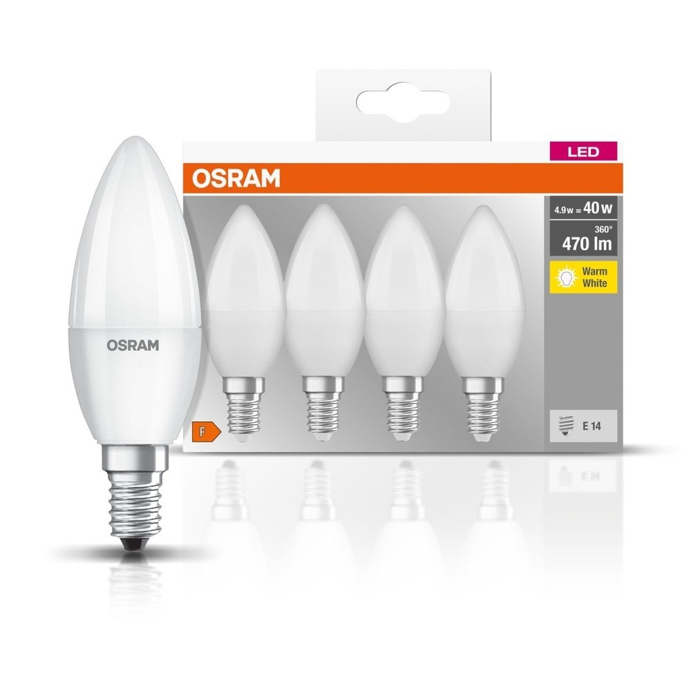 Żarówka LED E14 4,9W BASE 4 szt., świeczka, matowa, barwa ciepła - eshop Ledvance PL product image