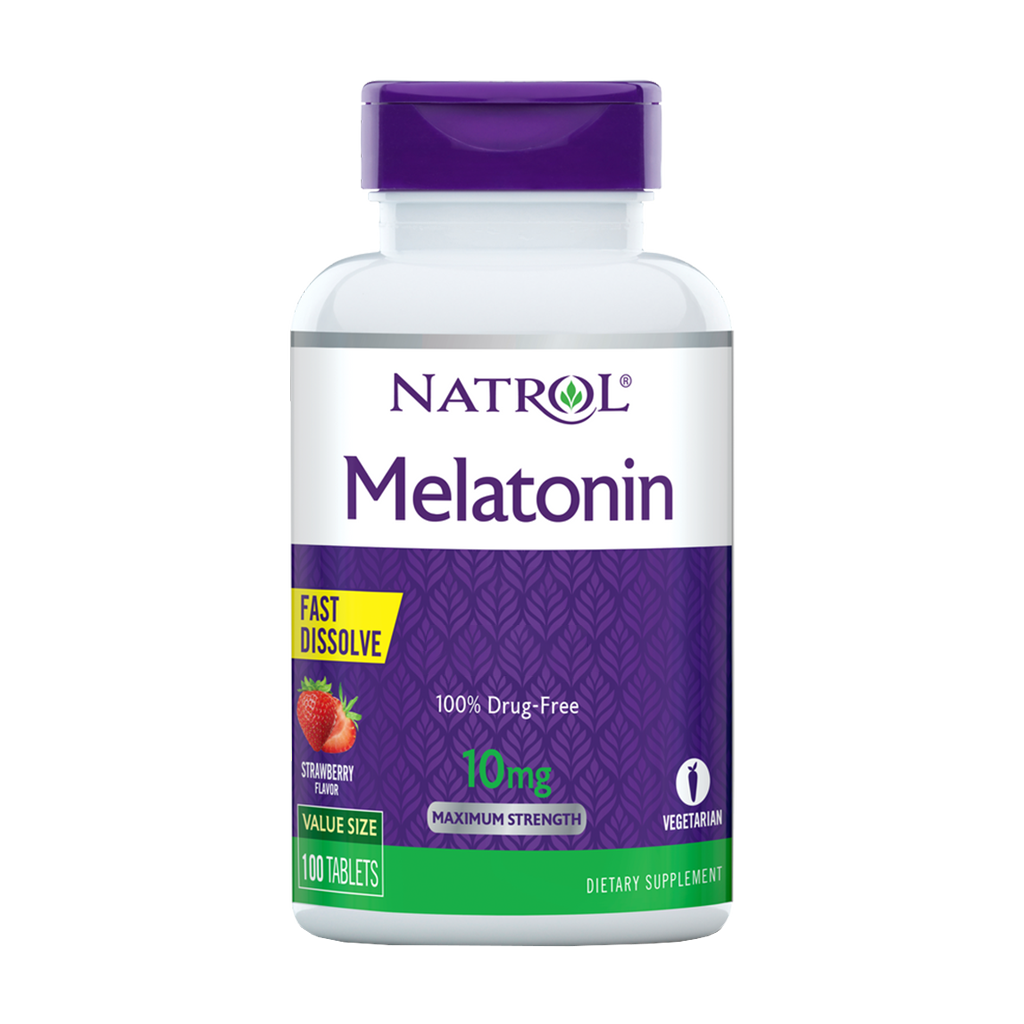 natrol melatonin hurtigopløselig jordbær 10 mg 100 tabletter