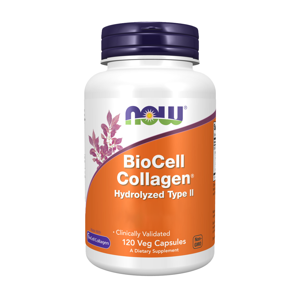 NOW Foods BioCell Collageen® Gehydrolyseerd Type II (120 capsules) Voorkant