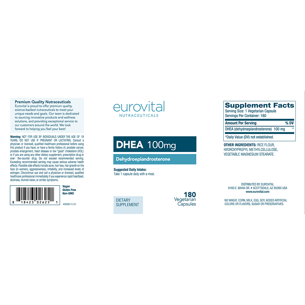Eurovital DHEA 100mg (180 kapsler) label
