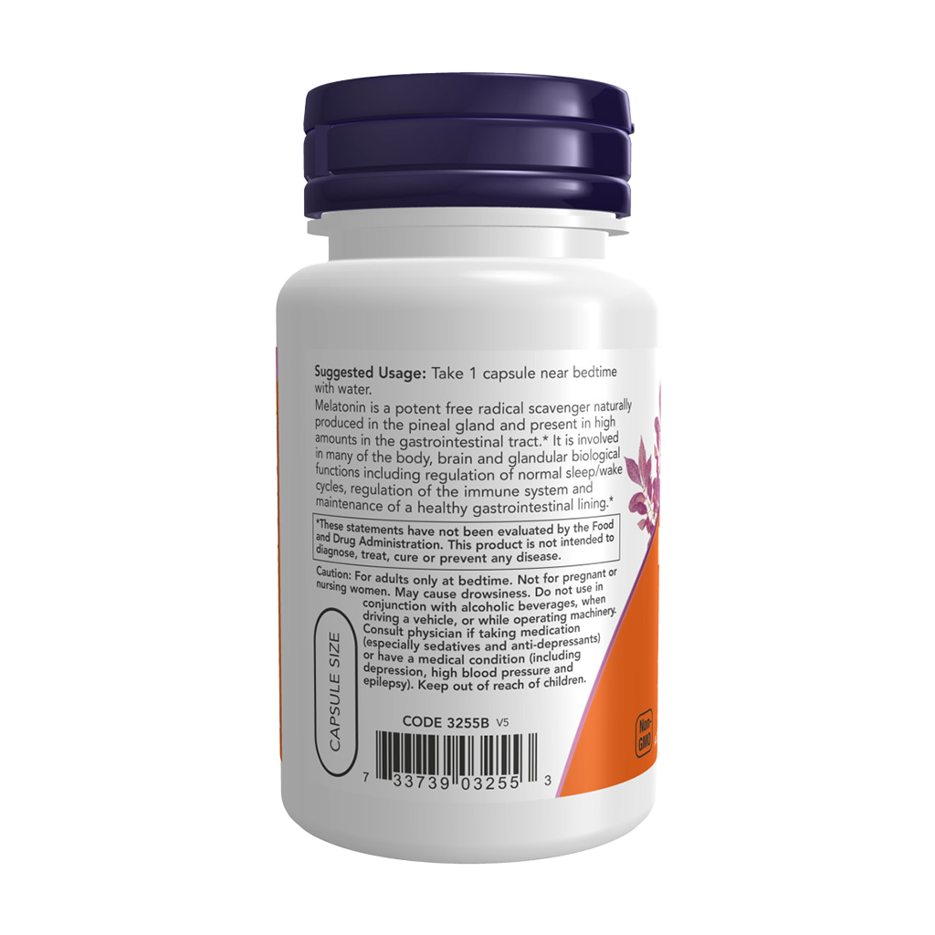 NOW Foods Melatonine 3 mg (60 capsules) Zijkant